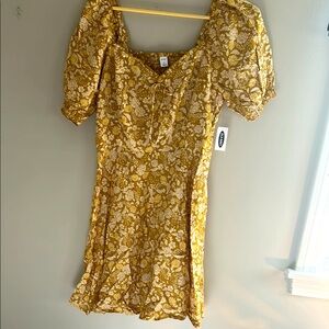 NWT Old Navy Floral Yellow Puff Sleeve Dress, Sz M